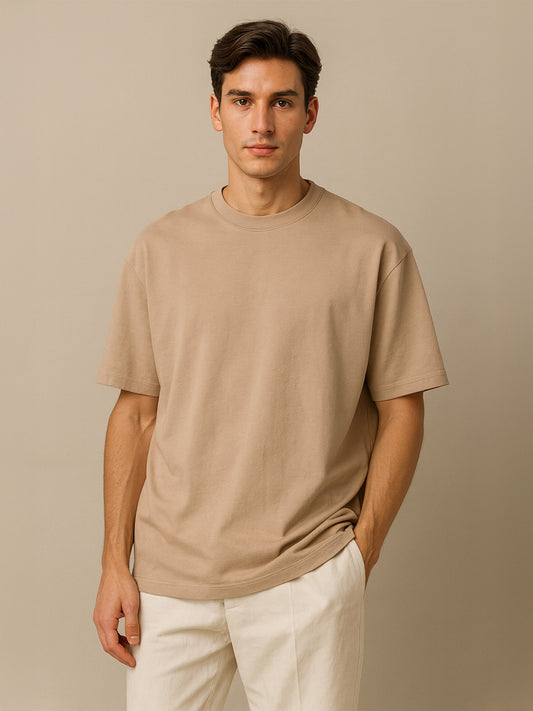 100% ORGANIC COTTON OVERSIZED T-SHIRT - Almônd