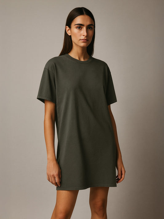 ORGANIC COTTON VINTAGE T-SHIRT DRESS - Almônd