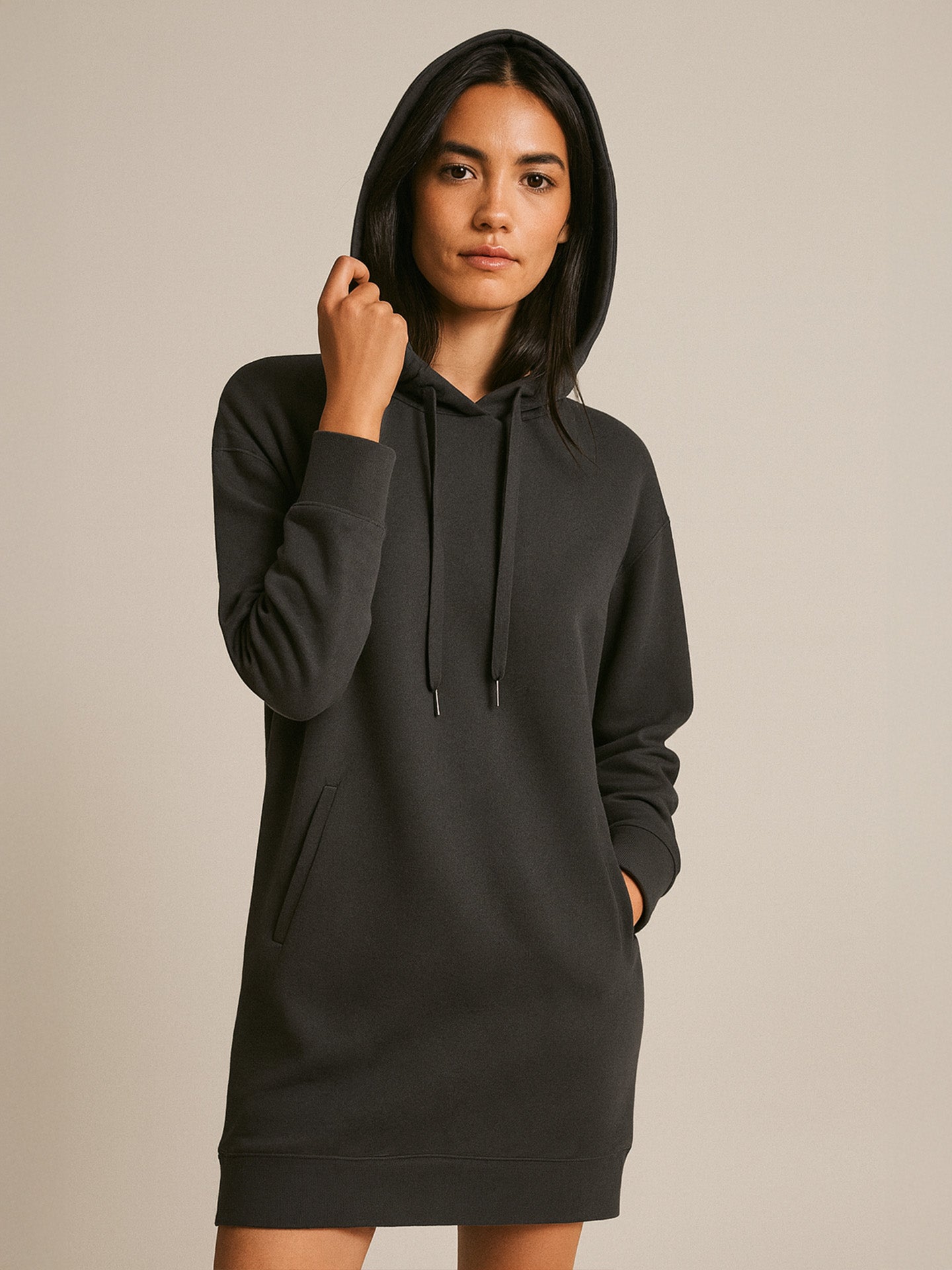 ORGANIC & RECYCLED HOODIE DRESS - Almônd