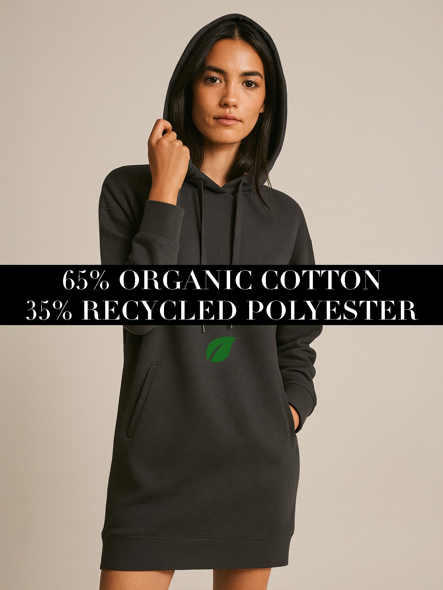 ORGANIC & RECYCLED HOODIE DRESS - Almônd
