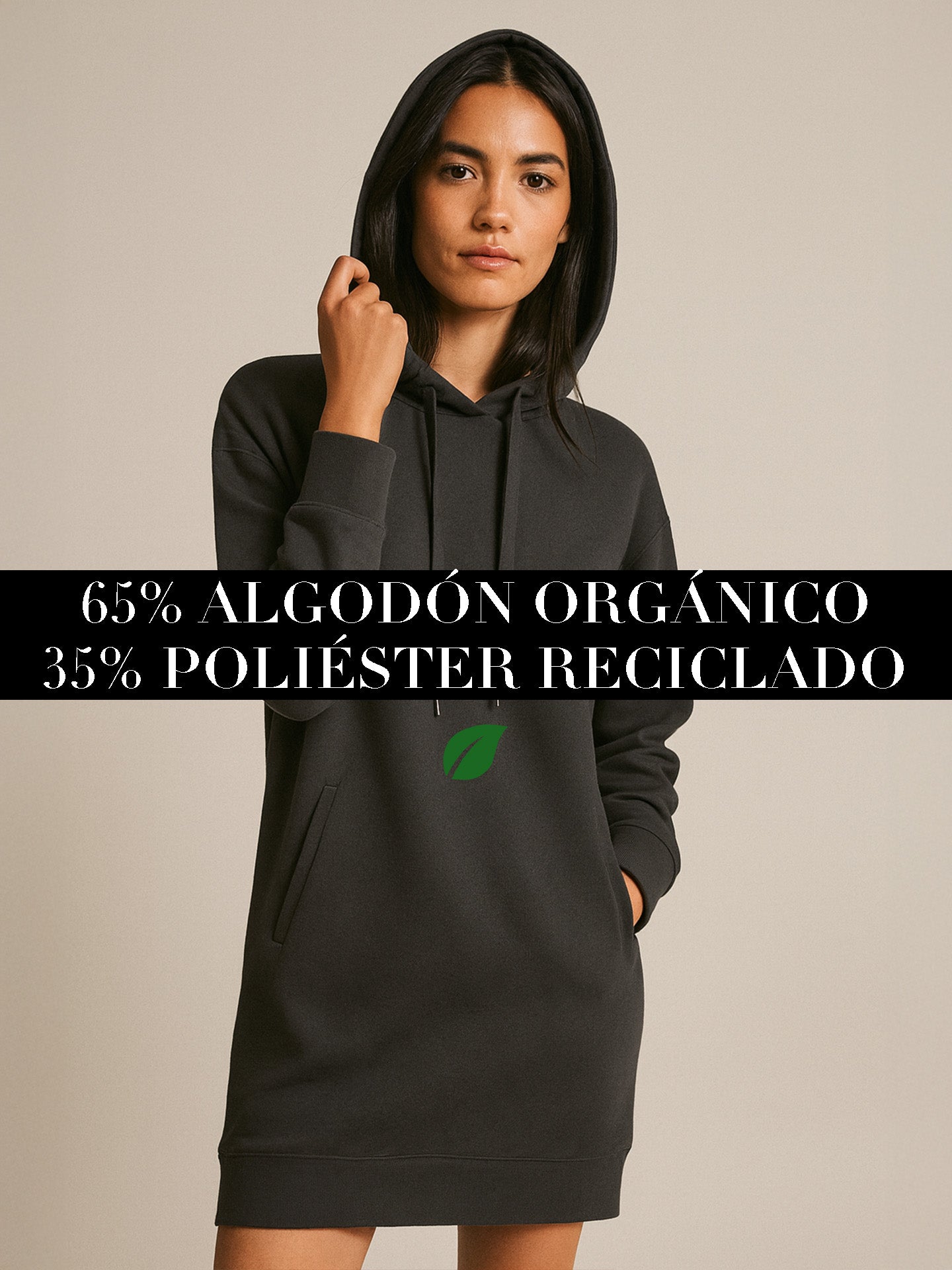 ORGANIC & RECYCLED HOODIE DRESS - Almônd