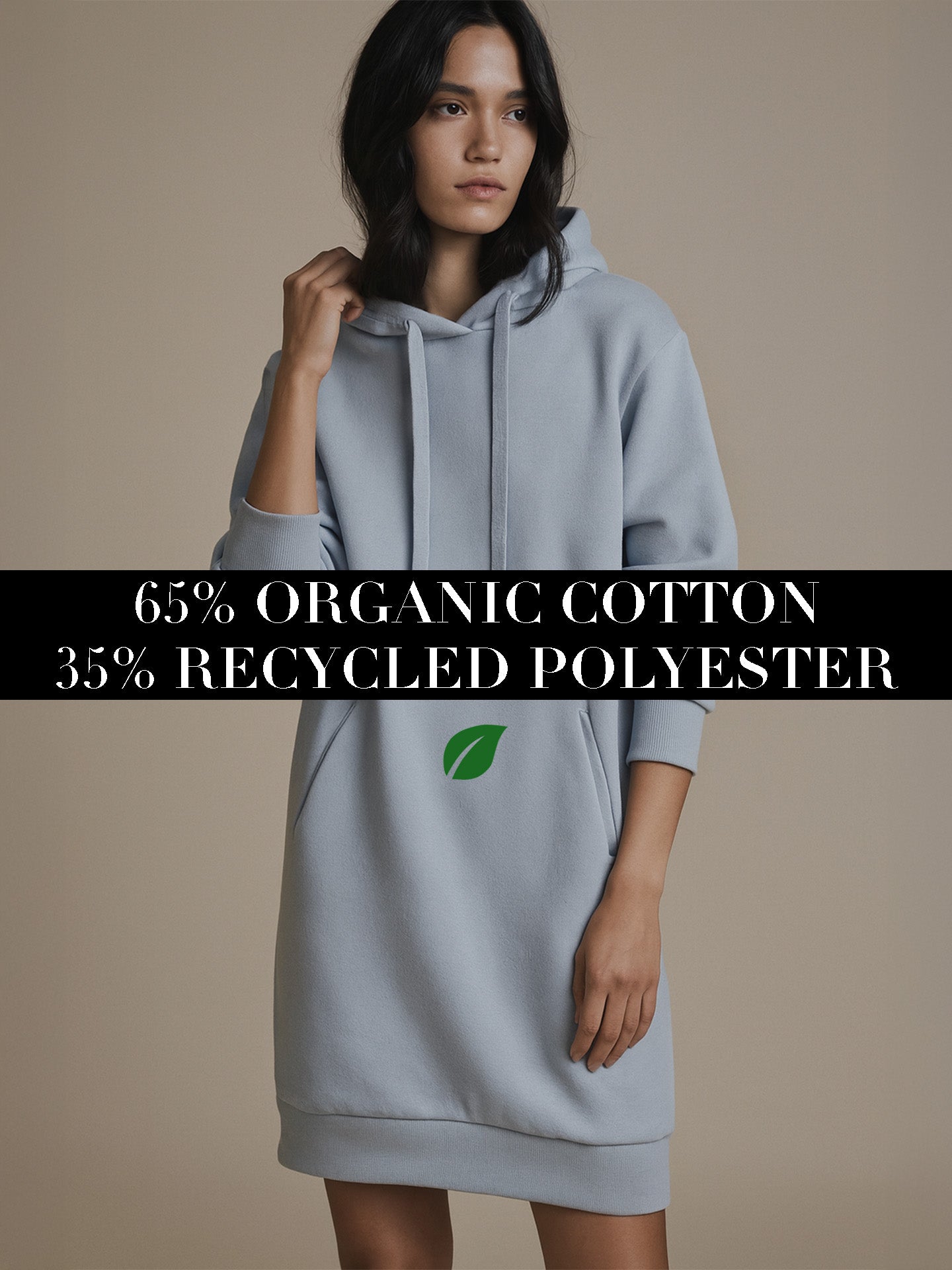ORGANIC & RECYCLED HOODIE DRESS - Almônd