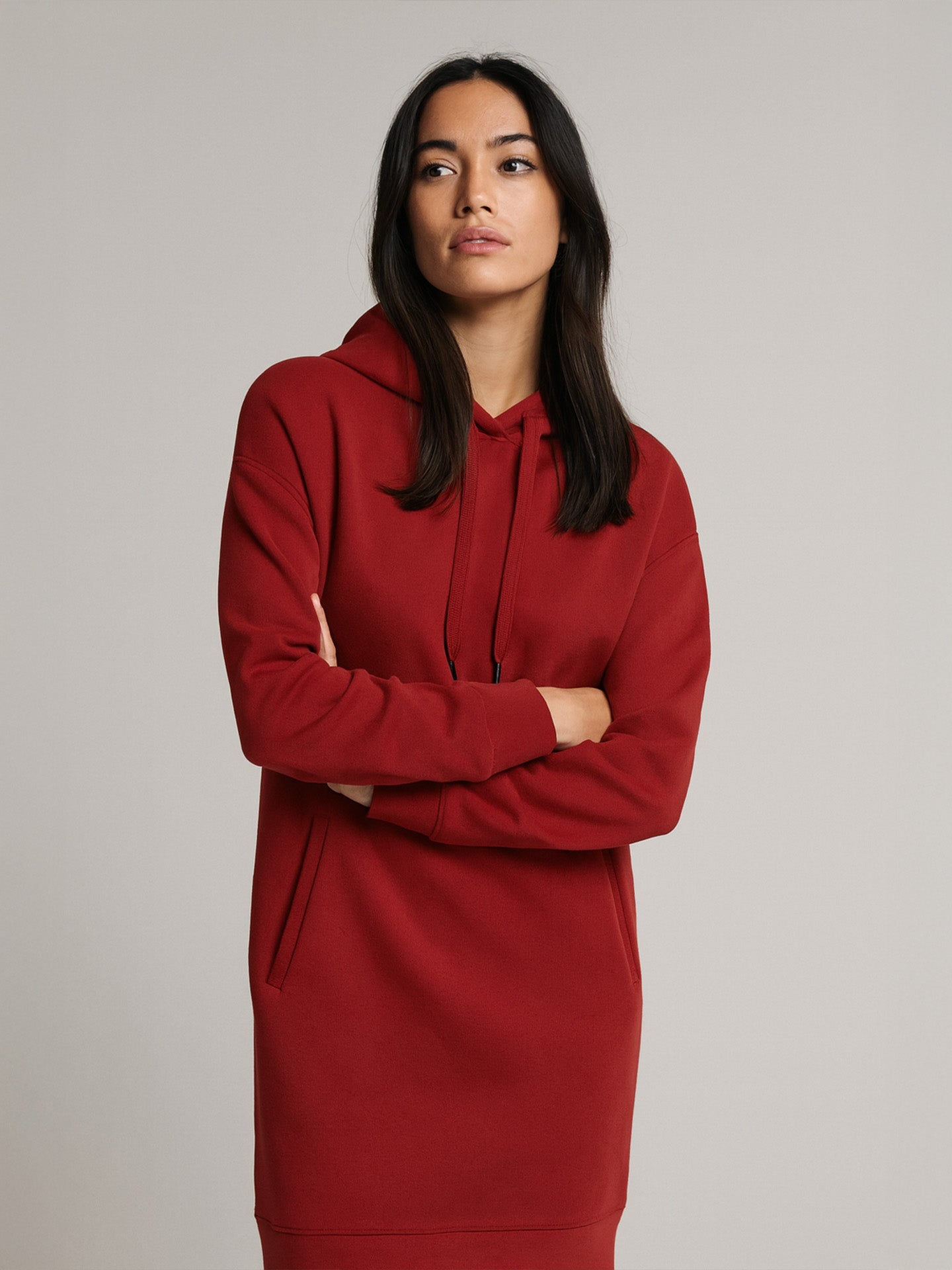 ORGANIC & RECYCLED HOODIE DRESS - Almônd