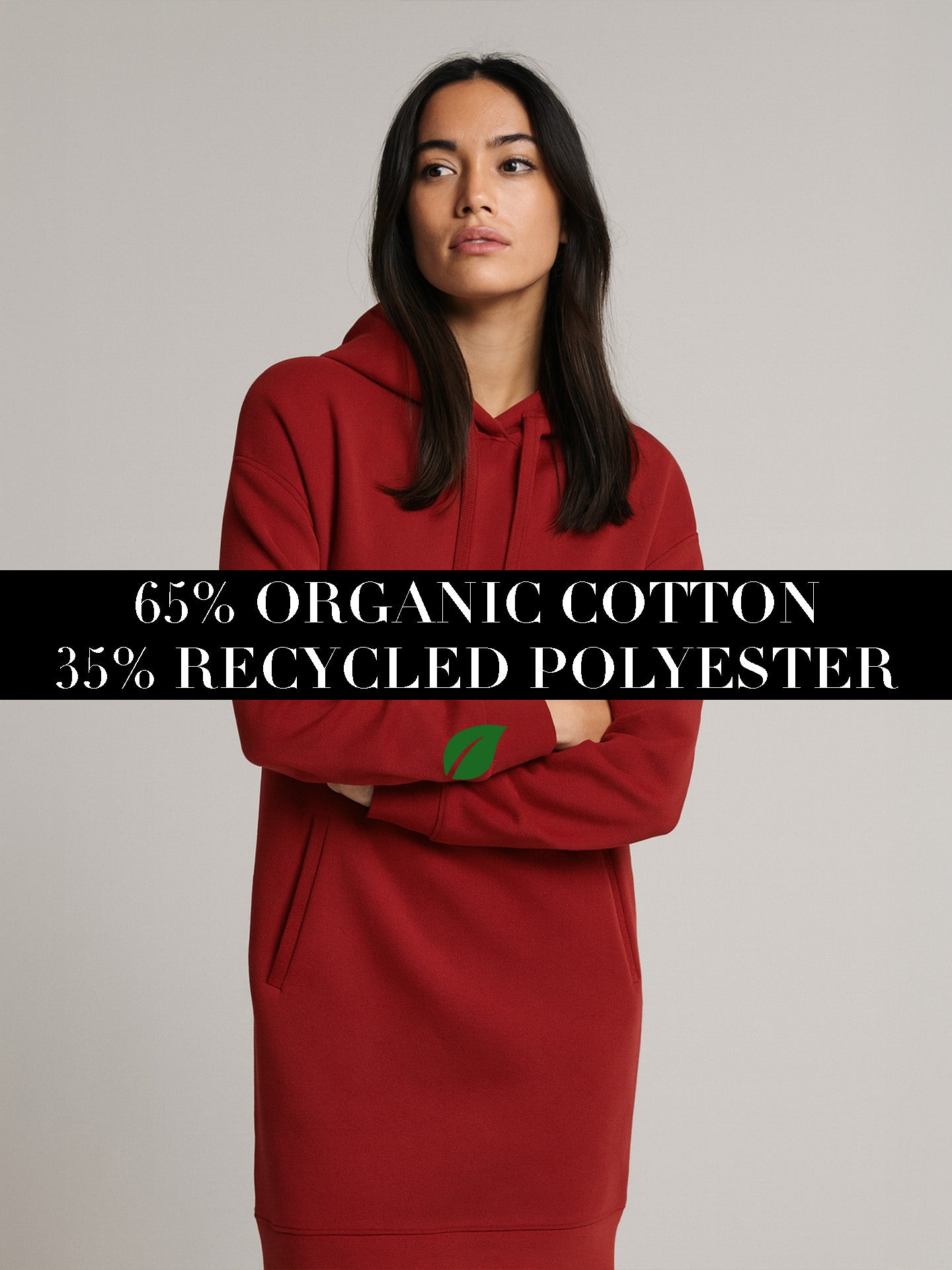 ORGANIC & RECYCLED HOODIE DRESS - Almônd
