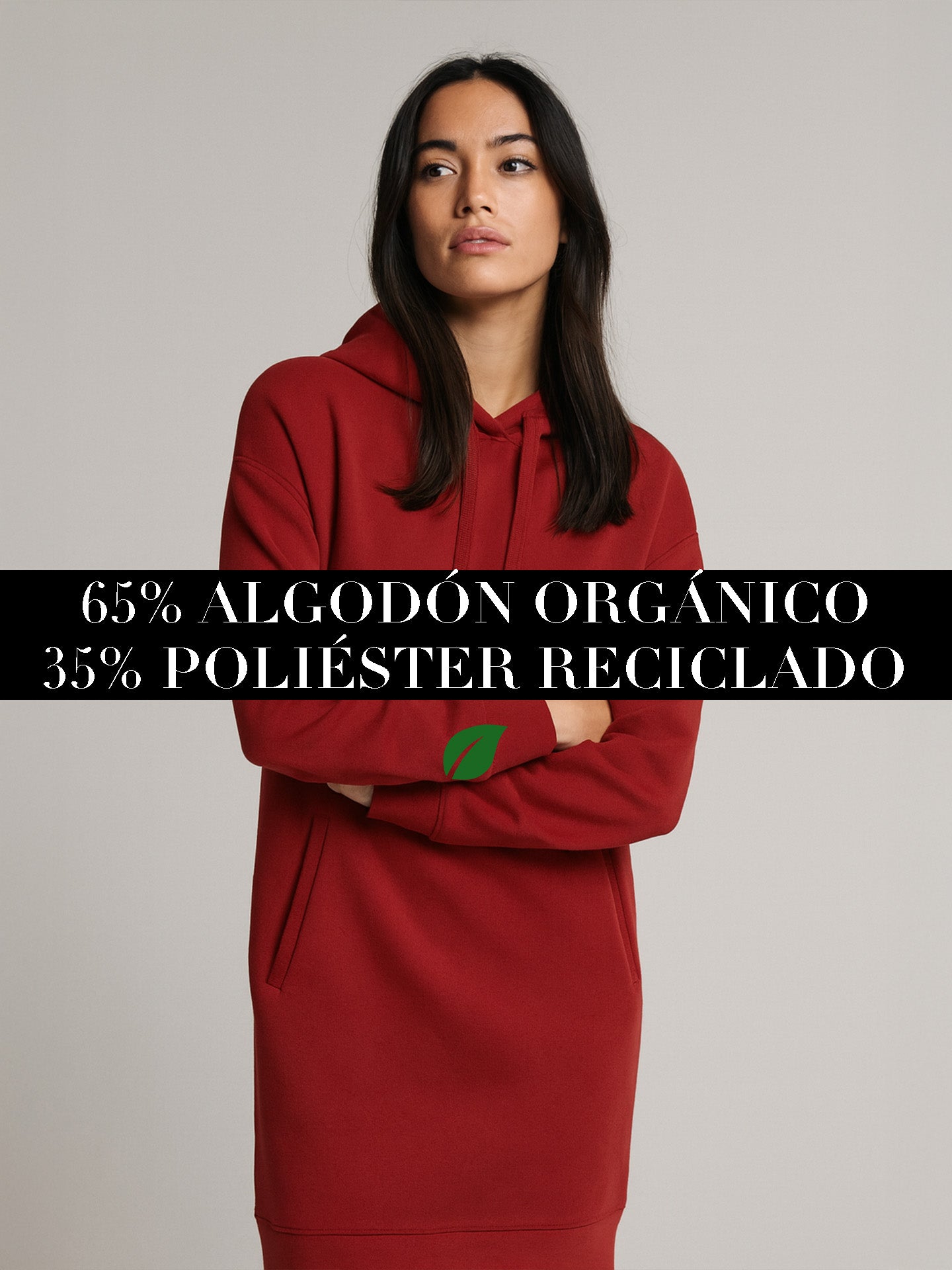 ORGANIC & RECYCLED HOODIE DRESS - Almônd